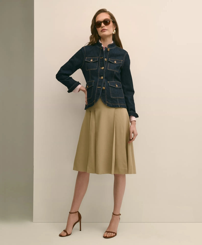 A-Line Wool-Blend Pleated Skirt