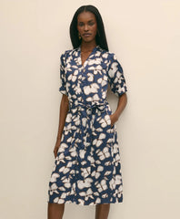 Belted Modal Shirt Dress in Abstract Floral Print