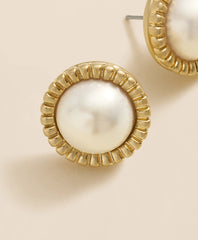 Bezel Frame Faux-Pearl Stud Earrings