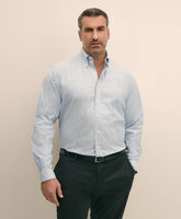 Big & Tall Stretch Cotton Non-Iron Oxford Polo Button Down Collar Outline Stripe Shirt