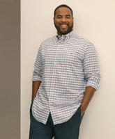 Big & Tall Stretch Cotton Non-Iron Oxford Polo Button Down Collar Windowpane Shirt