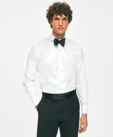 Black Fleece Pique Bib Londoner Collar Tuxedo Shirt in Sea Island Cotton