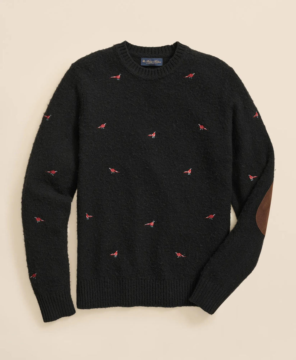 Brushed Wool Pheasant-Embroidered Sweater