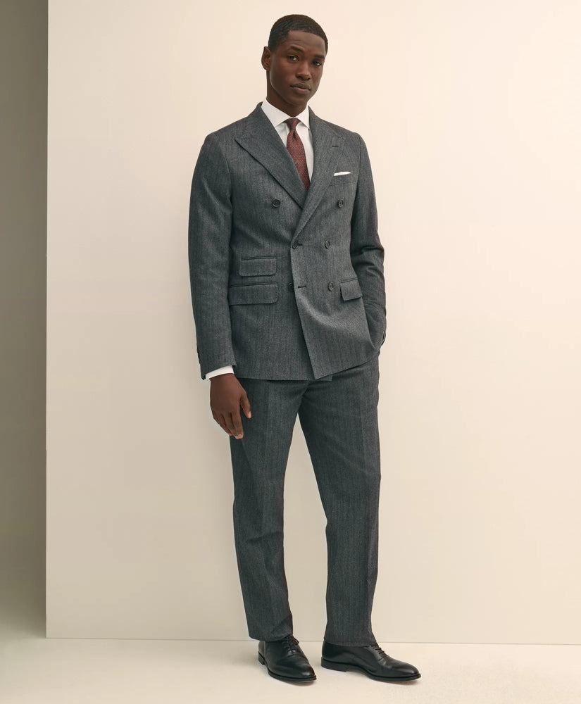 Classic Fit Cotton Herringbone Suit Pants
