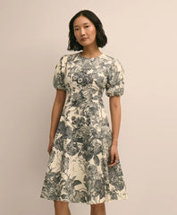 Cotton Blend Puff-Sleeve Floral Print Dress