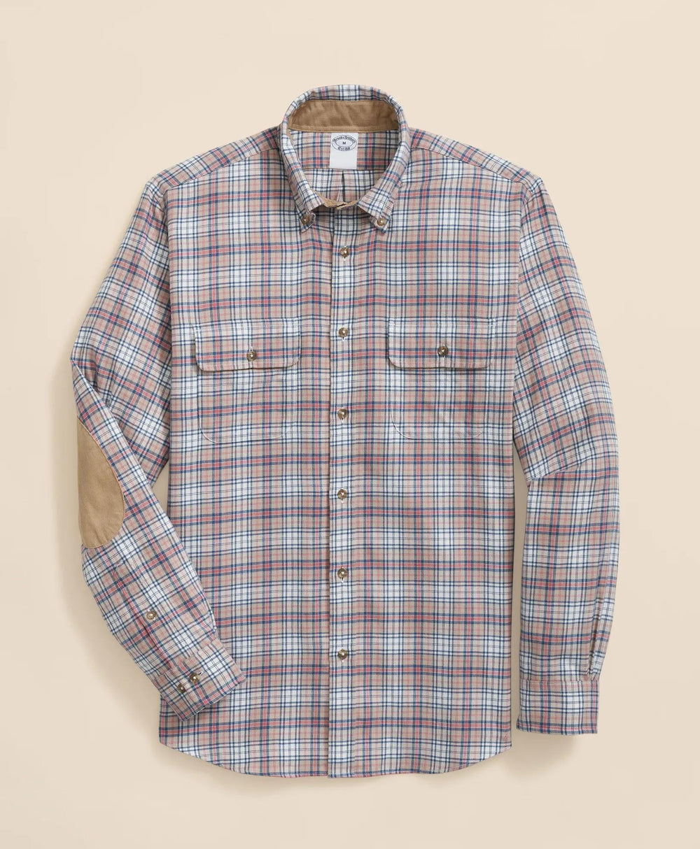 Cotton-Cashmere Flannel Plaid Sport Shirt