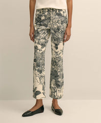 Cotton Floral Cropped Kick Flare Jeans