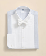 10-Pleat Contrast-Stripe Tuxedo Shirt Cotton Oxford Polo Button-Down Collar