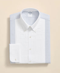 10-Pleat Contrast-Stripe Tuxedo Shirt Cotton Oxford Polo Button-Down Collar