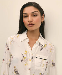 Crepe Tipped Soft Blouse in Bird Print