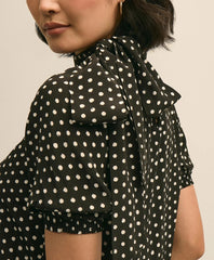 Dot-Print Tie-Neck Blouse