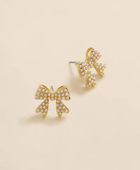 Faux-Pearl Bow Stud Earrings
