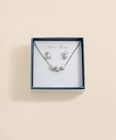 Faux Pearl Cubic-Zirconia Cluster Necklace and Earrings Set