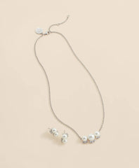 Faux Pearl Cubic-Zirconia Cluster Necklace and Earrings Set