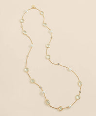 Faceted Glass and Cubic Zirconia Long Necklace Faux Pearl