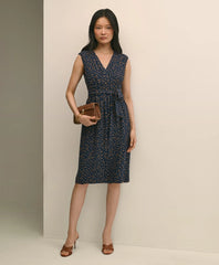 Georgette Crepe Abstract Print Faux-Wrap Dress