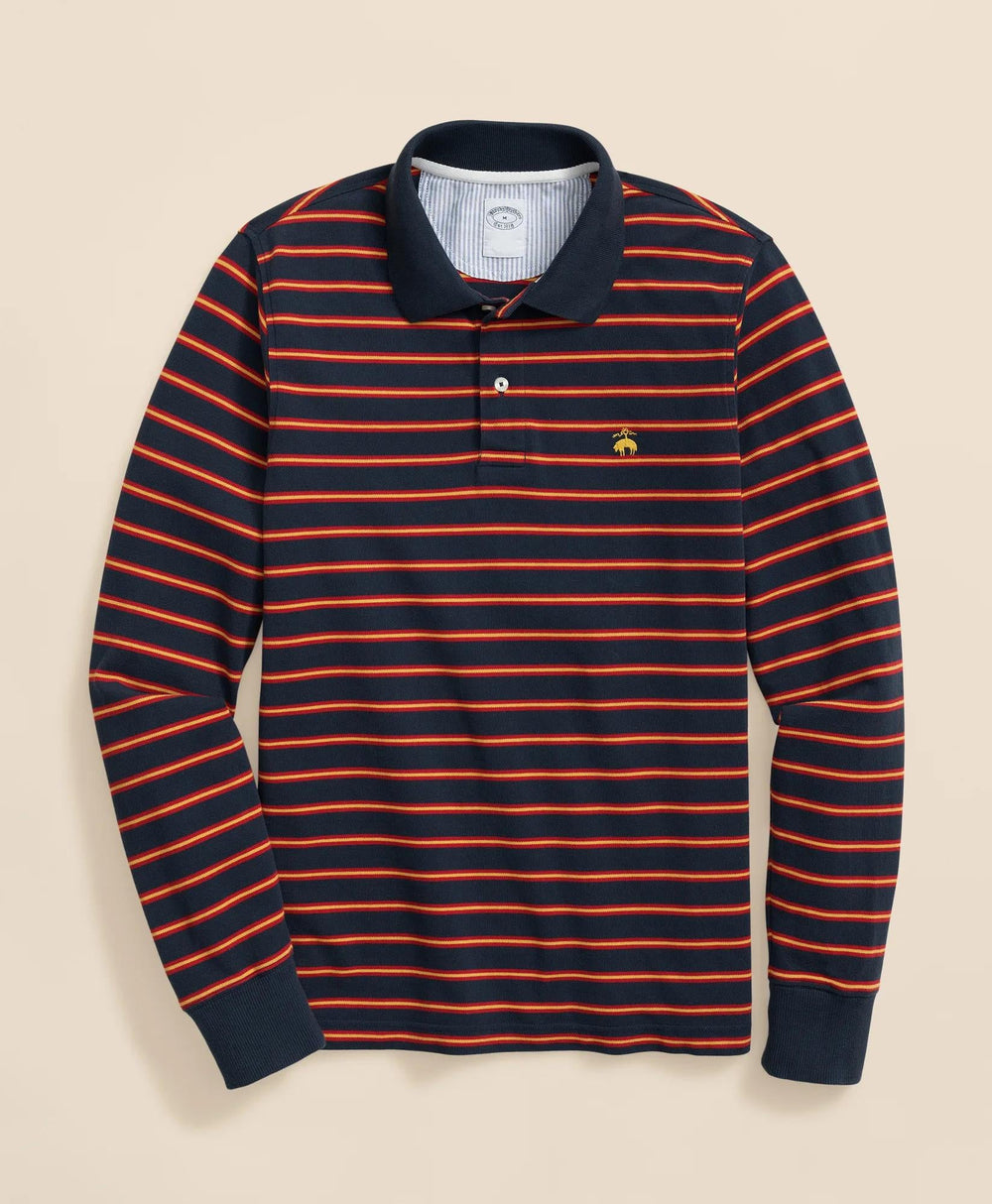 Golden Fleece® Stretch Supima® Long-Sleeve Striped Polo Shirt