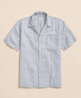 Striped Short-Sleeve Shirt Irish Linen Camp Collar