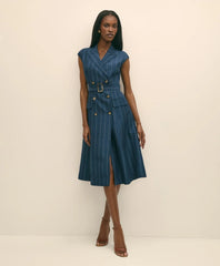 Lyocell-Blend Pinstripe Trench Dress