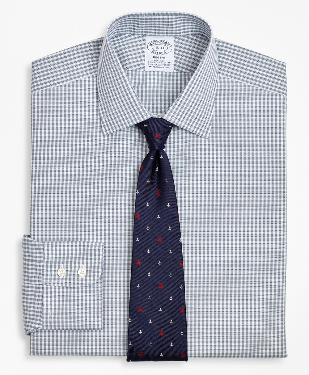 Stretch Regent Fitted Dress Shirt, Non-Iron Double-Windowpane