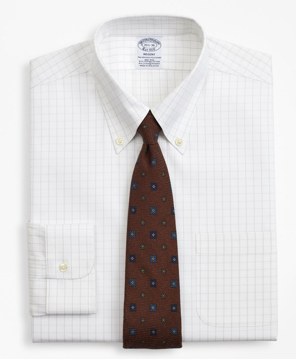 Stretch Regent Fitted Dress Shirt, Non-Iron Windowpane