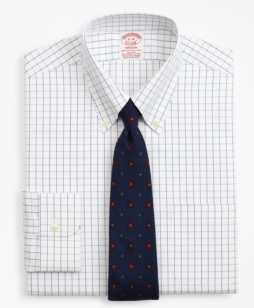 Stretch Madison Classic-Fit Dress Shirt, Non-Iron Windowpane