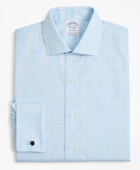 Stretch Regent Fitted Dress Shirt, Non-Iron Poplin English Collar French Cuff Gingham