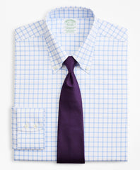 Stretch Milano Slim-Fit Dress Shirt, Non-Iron Twill Button-Down Collar Grid Check