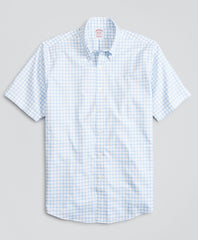 Stretch Madison Classic-Fit Dress Shirt, Non-Iron Twill Short-Sleeve Grid Check