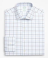 Stretch Milano Slim-Fit Dress Shirt, Non-Iron Poplin English Collar Double-Grid Check