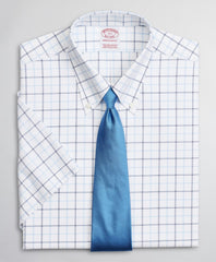 Stretch Madison Classic-Fit Dress Shirt, Non-Iron Twill Short-Sleeve Double-Grid Checkk
