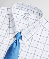 Stretch Regent Fitted Dress Shirt, Non-Iron Twill Short-Sleeve Double-Grid Check
