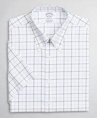 Stretch Regent Fitted Dress Shirt, Non-Iron Twill Short-Sleeve Double-Grid Check