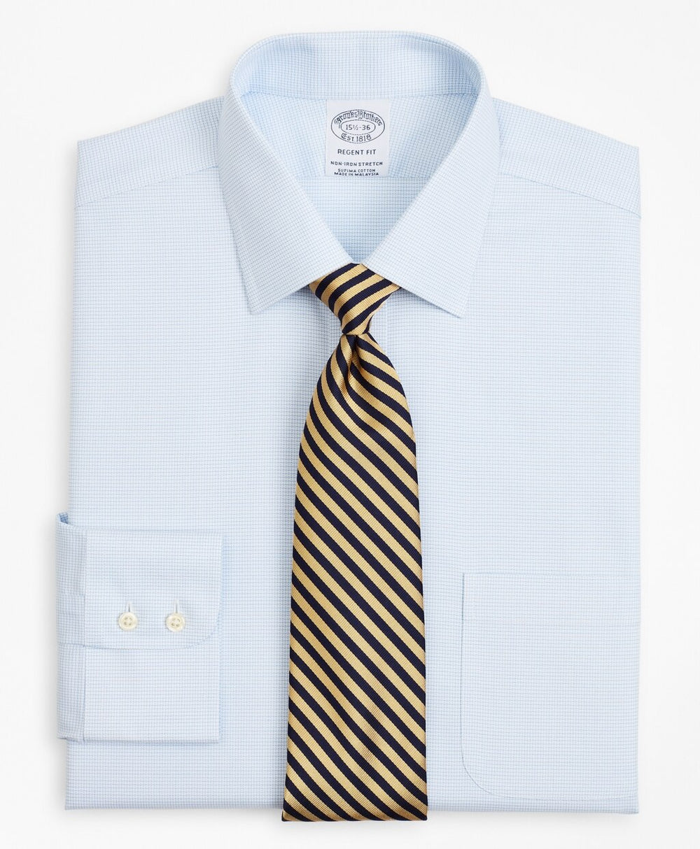 Stretch Regent Fitted Dress Shirt, Non-Iron Twill Ainsley Collar Micro-Check