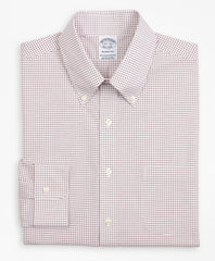 Stretch Regent Fitted Dress Shirt, Non-Iron Poplin Button-Down Collar Small Grid Check