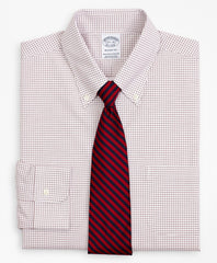 Stretch Regent Fitted Dress Shirt, Non-Iron Poplin Button-Down Collar Small Grid Check
