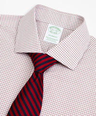 Stretch Milano Slim-Fit Dress Shirt, Non-Iron Poplin English Collar Small Grid Check