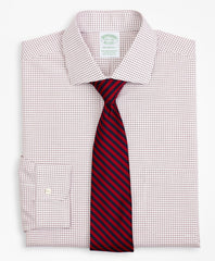 Stretch Milano Slim-Fit Dress Shirt, Non-Iron Poplin English Collar Small Grid Check