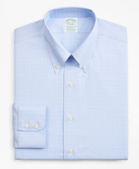 Stretch Milano Slim-Fit Dress Shirt, Non-Iron Royal Oxford Button-Down Collar Glen Plaid