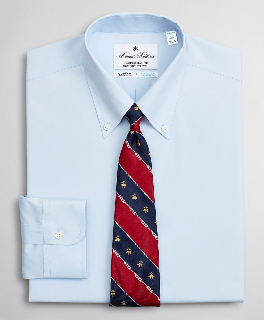 Milano Slim Fit Dress Shirt, Performance Non-Iron with COOLMAX®, Button-Down Collar Twill