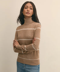 Merino Wool Striped Pointelle Turtleneck