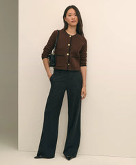 Brushed Merino Wool Suede Trim Sweater Jacket