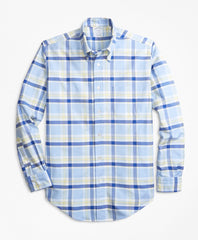 Regent Fit Oxford Blue and Yellow Plaid Sport Shirt