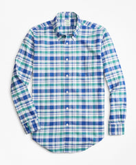 Milano Fit Oxford Blue and Green Plaid Sport Shirt