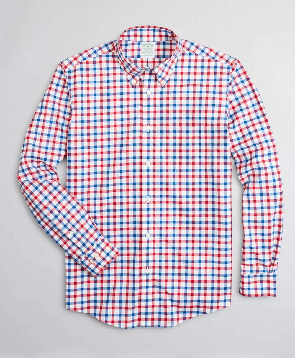 Stretch Milano Slim-Fit Sport Shirt, Non-Iron Large Windowpane