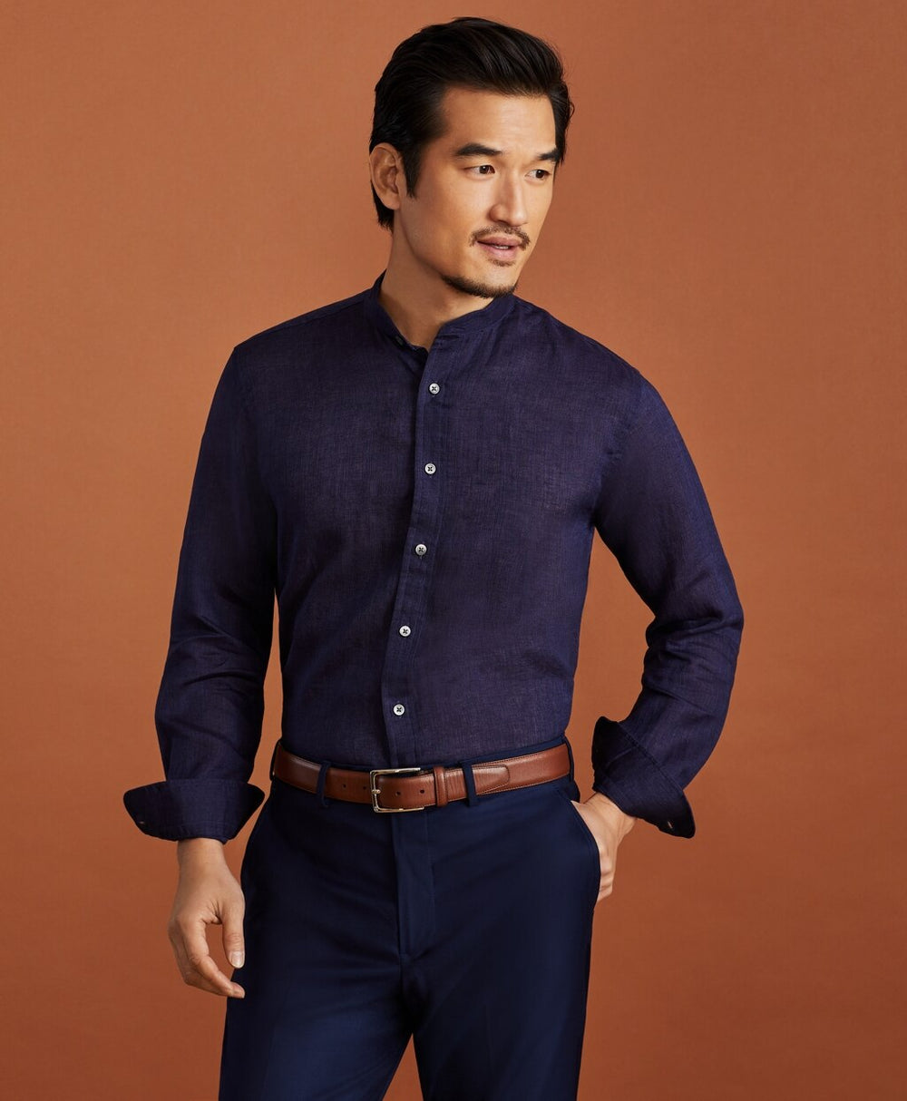 Golden Fleece® Regent Fit Band Collar Linen Sport Shirt