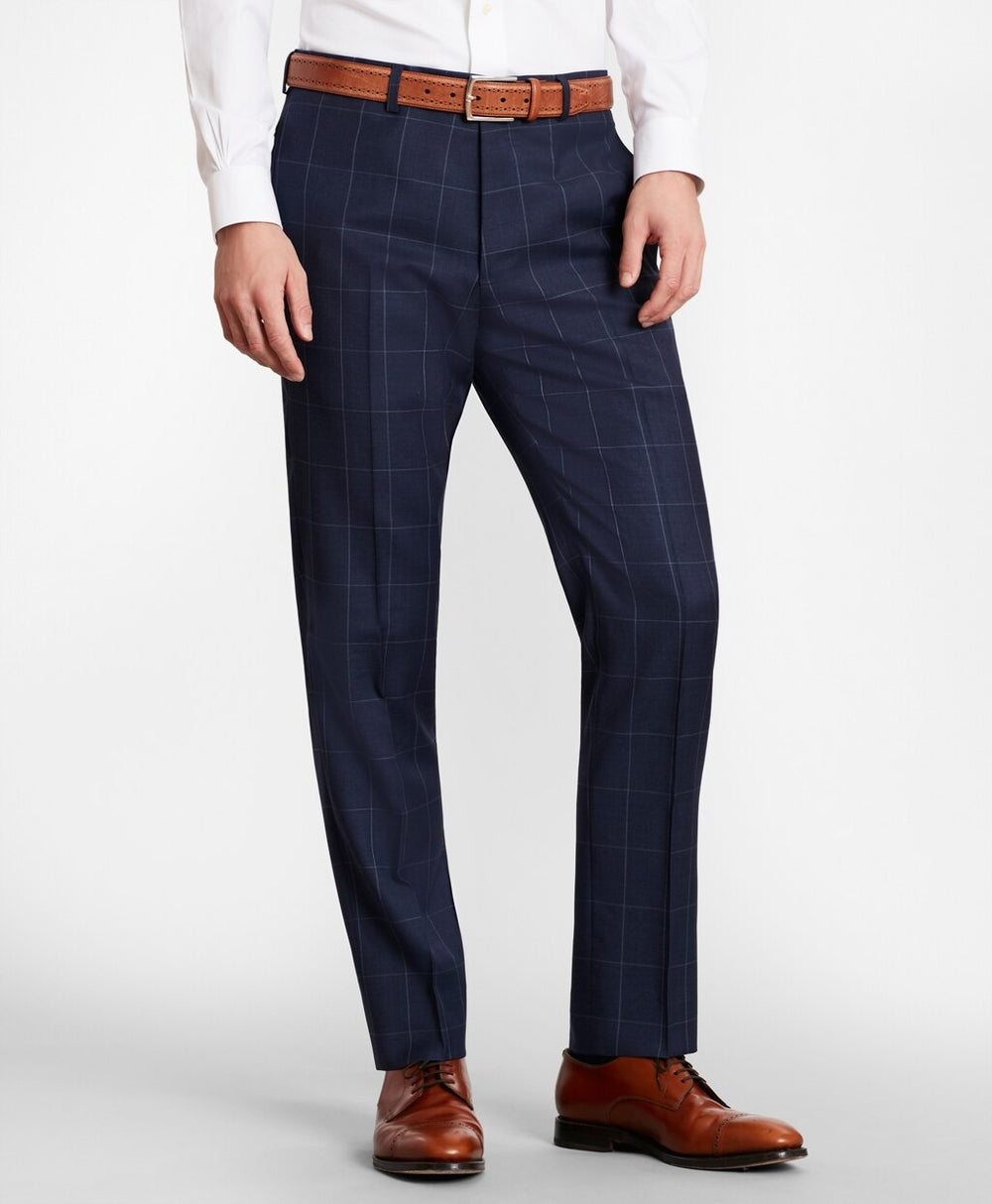 BrooksGate™ Milano-Fit Windowpane Wool Twill Suit Pants