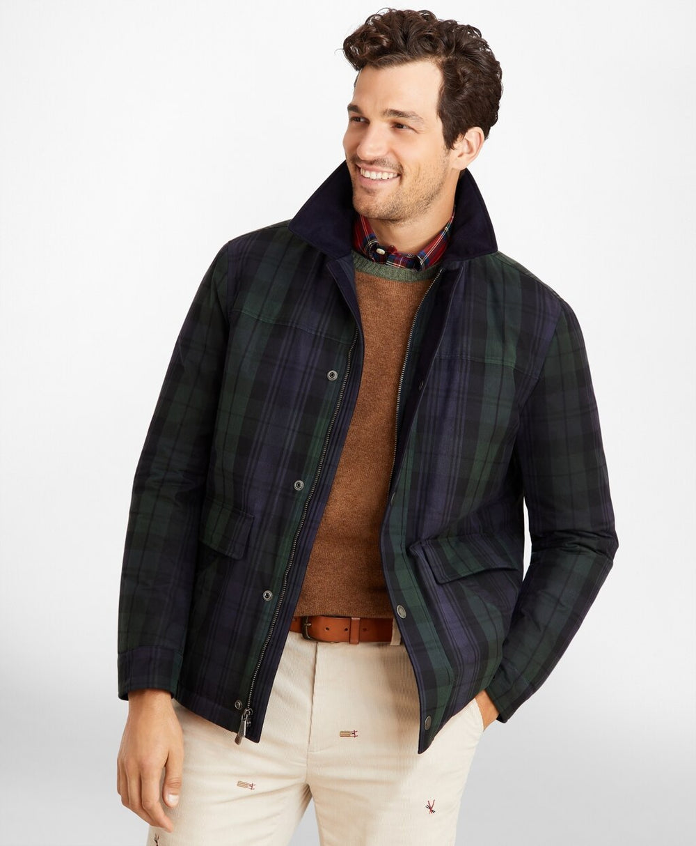 Black Watch Tartan Waxed Cotton Barn Coat