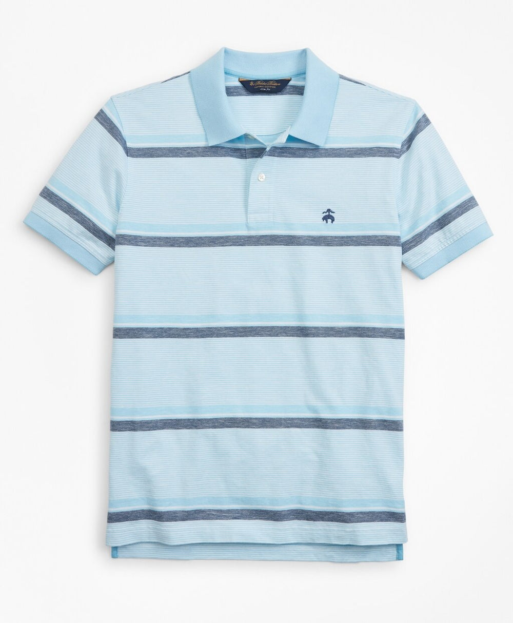 Slim Fit Cotton and Linen Horizontal Stripe Polo Shirt