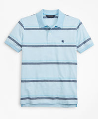 Slim Fit Cotton and Linen Horizontal Stripe Polo Shirt